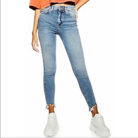 Topshop Denim - TopShop Jamie Blue High Waist Jagged Hem Skinny Jeans Sz28 Waist28” Inseam26.5”